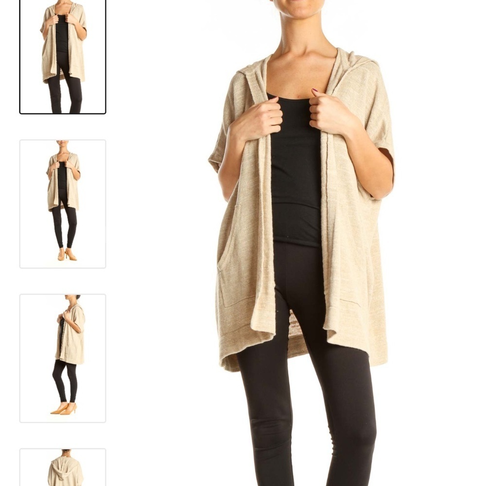 246 Eileen Fisher Organic Cotton Knit Open Front Hooded Cardigan Size S/M - Picture 1 of 17
